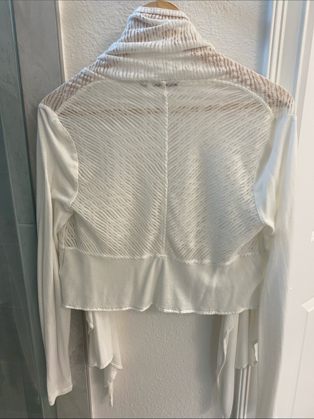 Anthropologie Cream Sheer Draped Open-Front Cropped Cardigan - Picture 2 of 4
